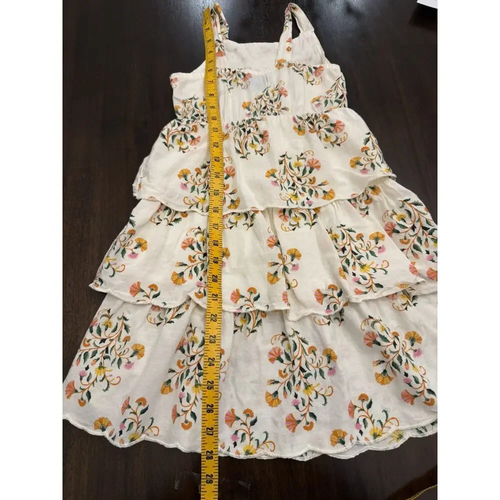 Old Navy Girls Dress Small (6-7) Ivory With Floral Print Tiered